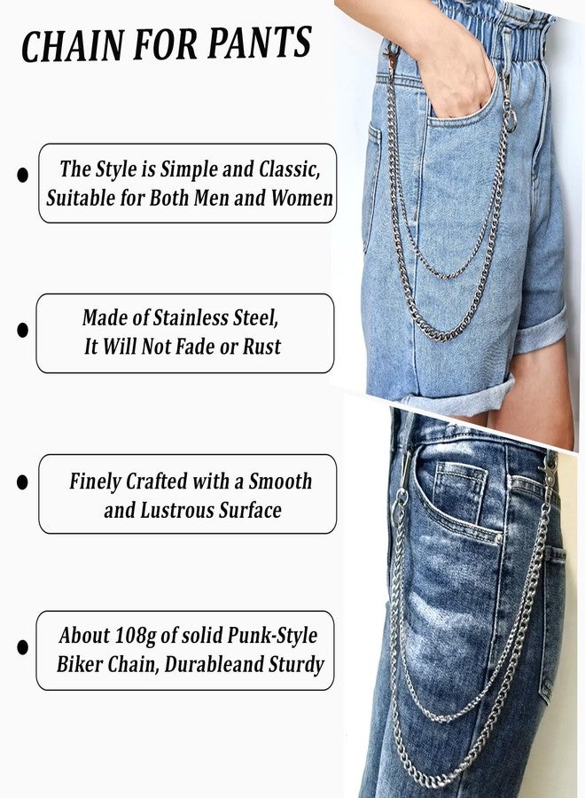 Keromtein Pants Chain for Men and Women, Pocket Wallet Chain for Men Boys Hip Hop Punk Jeans, Double Layer Trousers Belt Loop Biker Chains Key Chains Goth Accessories Eboy Egirl Cool( Stainless Steel, Silver) - Image 3